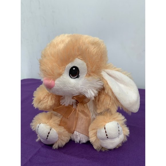 Dan Dee 8” Tan and White Bunny caramel bow. Embroidered eyes flocked nose - Picture 2 of 10